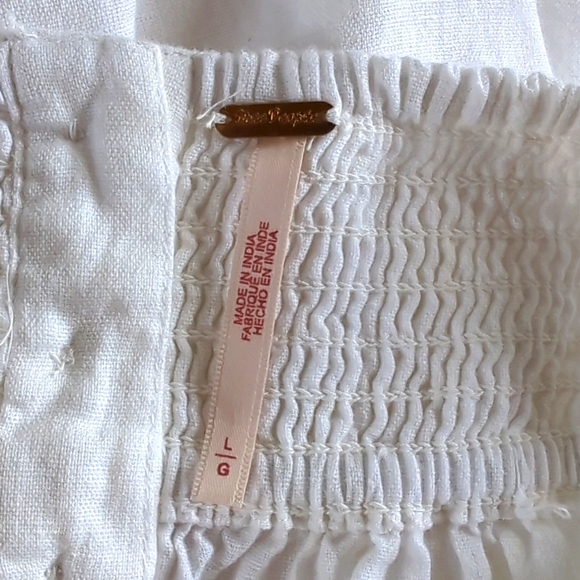 Free People Linen Bom‎ Bom Island Mini Sz L Puff Straps Cutout Bow Back Cottage - Picture 7 of 11